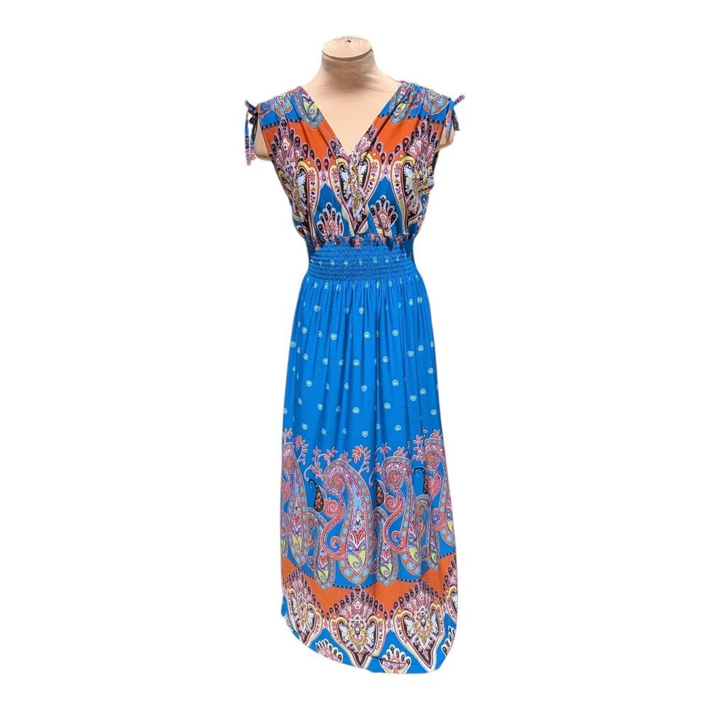 Peach Couture Paisley Boho Maxi Dress Sleeveless Colorful Beach Summer Medium